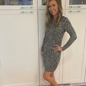 LOFT Gray Animal Print Long Sleeve Dress